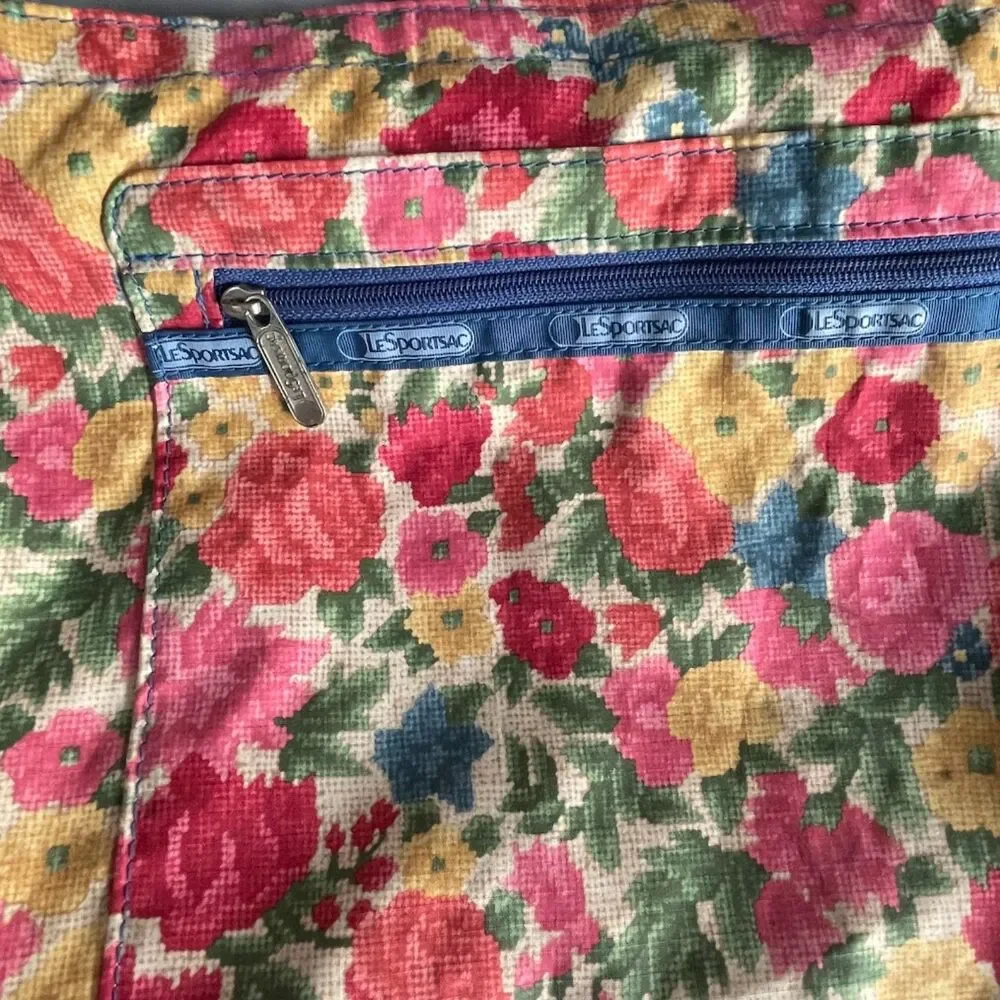 Vintage LeSPORTSAC Tapestry Floral Print Zip Shoulder TOTE Bag Usa Made